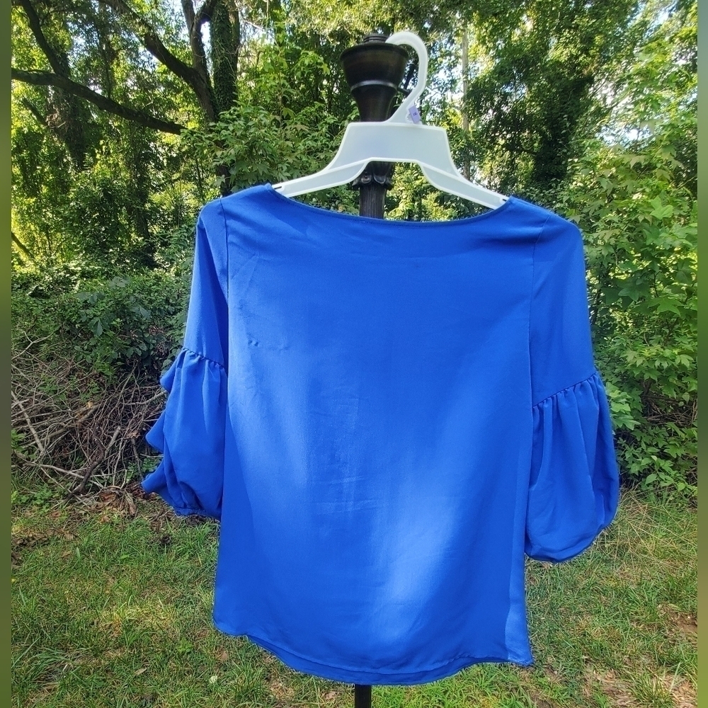 Kelvin Klein 2/3‎ Puffy sleeves  Blue Career Women's Blouse Size S/P